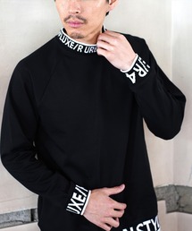 (RM)【LUXE/R GOLF】ストレッチ スムース ロゴ ジャガード ラグラン モックネック 長袖 Tシャツ