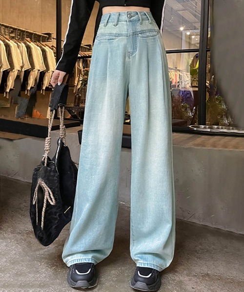 aimoha(アイモハ)の「ハイウエストワイドデニムパンツ(デニムパンツ・レディース・ネイビー/ライトブルー/ホワイト・SMALL/X-SMALL/X-LARGE/LARGE/MEDIUM)」の3枚目の写真