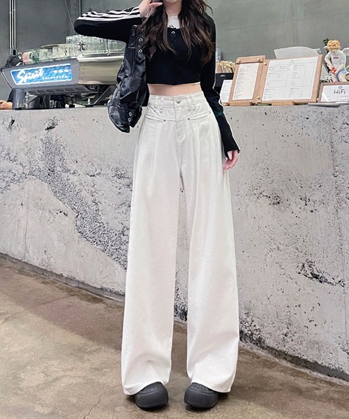 aimoha(アイモハ)の「ハイウエストワイドデニムパンツ(デニムパンツ・レディース・ネイビー/ライトブルー/ホワイト・SMALL/X-SMALL/X-LARGE/LARGE/MEDIUM)」の17枚目の写真