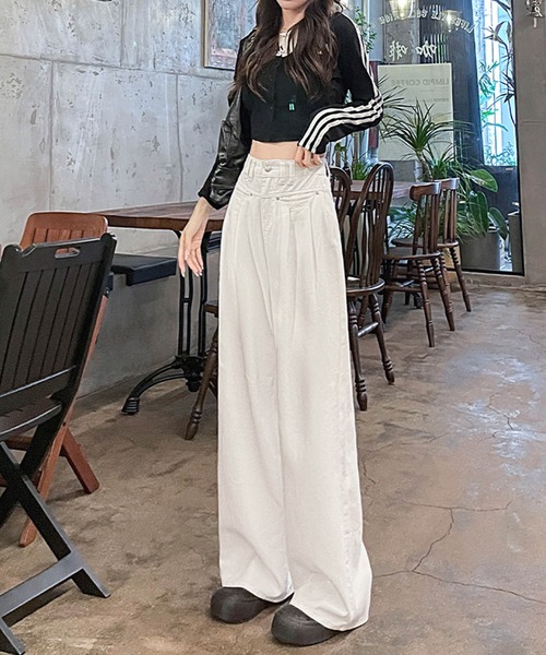 aimoha(アイモハ)の「ハイウエストワイドデニムパンツ(デニムパンツ・レディース・ネイビー/ライトブルー/ホワイト・SMALL/X-SMALL/X-LARGE/LARGE/MEDIUM)」の16枚目の写真