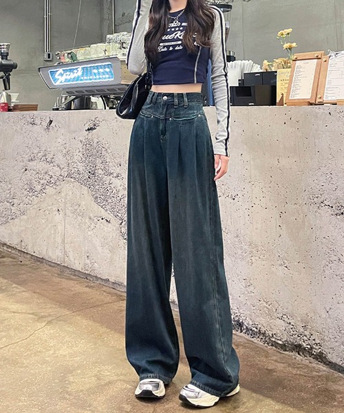 aimoha(アイモハ)の「ハイウエストワイドデニムパンツ(デニムパンツ・レディース・ネイビー/ライトブルー/ホワイト・SMALL/X-SMALL/X-LARGE/LARGE/MEDIUM)」の5枚目の写真