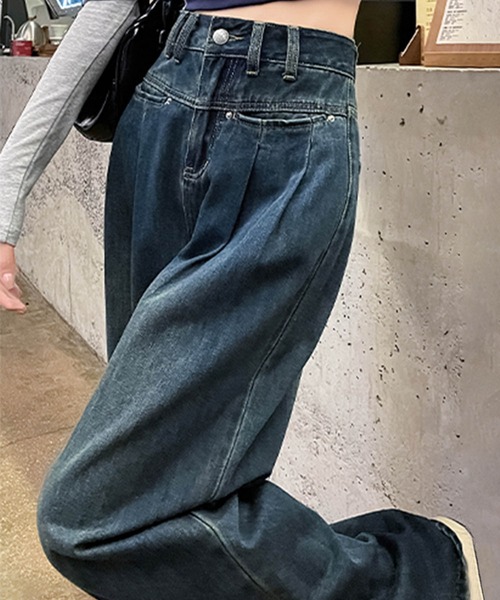 aimoha(アイモハ)の「ハイウエストワイドデニムパンツ(デニムパンツ・レディース・ネイビー/ライトブルー/ホワイト・SMALL/X-SMALL/X-LARGE/LARGE/MEDIUM)」の7枚目の写真