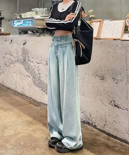 aimoha(アイモハ)の「ハイウエストワイドデニムパンツ(デニムパンツ・レディース・ネイビー/ライトブルー/ホワイト・SMALL/X-SMALL/X-LARGE/LARGE/MEDIUM)」の10枚目の写真