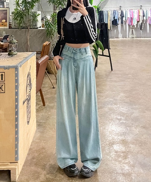 aimoha(アイモハ)の「ハイウエストワイドデニムパンツ(デニムパンツ・レディース・ネイビー/ライトブルー/ホワイト・SMALL/X-SMALL/X-LARGE/LARGE/MEDIUM)」の11枚目の写真
