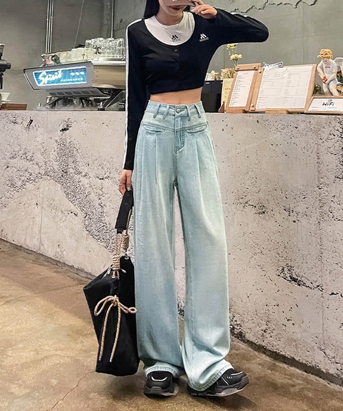 aimoha(アイモハ)の「ハイウエストワイドデニムパンツ(デニムパンツ・レディース・ネイビー/ライトブルー/ホワイト・SMALL/X-SMALL/X-LARGE/LARGE/MEDIUM)」の12枚目の写真