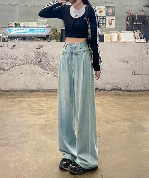 aimoha(アイモハ)の「ハイウエストワイドデニムパンツ(デニムパンツ・レディース・ネイビー/ライトブルー/ホワイト・SMALL/X-SMALL/X-LARGE/LARGE/MEDIUM)」の14枚目の写真