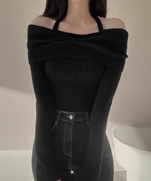 Miniministore(ミニミニストア)の「ホルターネック ニットトップスショート丈(ニット/セーター・レディース・ブラック/グレー/アイボリー/モカ・FREE)」の19枚目の写真