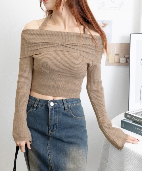 Miniministore(ミニミニストア)の「ホルターネック ニットトップスショート丈(ニット/セーター・レディース・ブラック/グレー/アイボリー/モカ・FREE)」の7枚目の写真