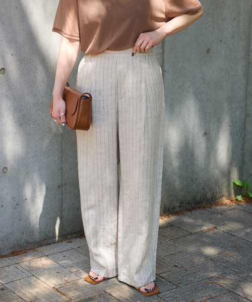 B.C STOCK(ベーセーストック)の「《追加2》手洗い可 / フレンチリネンストレートパンツ(その他パンツ・レディース・カーキ/ブラック/ピンク/グリーン/ダークブルー/ベージュ・MEDIUM/SMALL)」の2枚目の写真