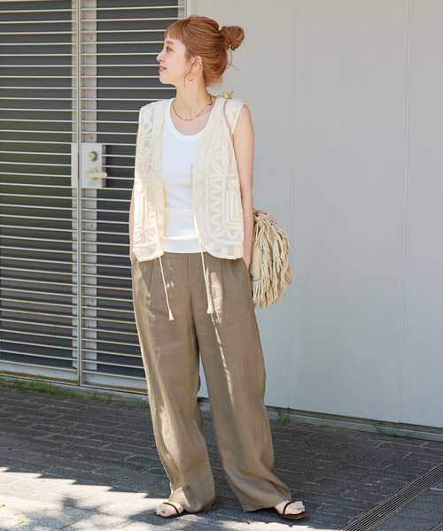 B.C STOCK(ベーセーストック)の「《追加2》手洗い可 / フレンチリネンストレートパンツ(その他パンツ・レディース・カーキ/ブラック/ピンク/グリーン/ダークブルー/ベージュ・MEDIUM/SMALL)」の13枚目の写真