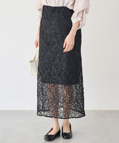 INCEDE(インシード)の「刺繍レースタイトスカート(スカート・レディース・オフホワイト/ブラック/サックスブルー・M/L/LL/3L/4L)」の13枚目の写真