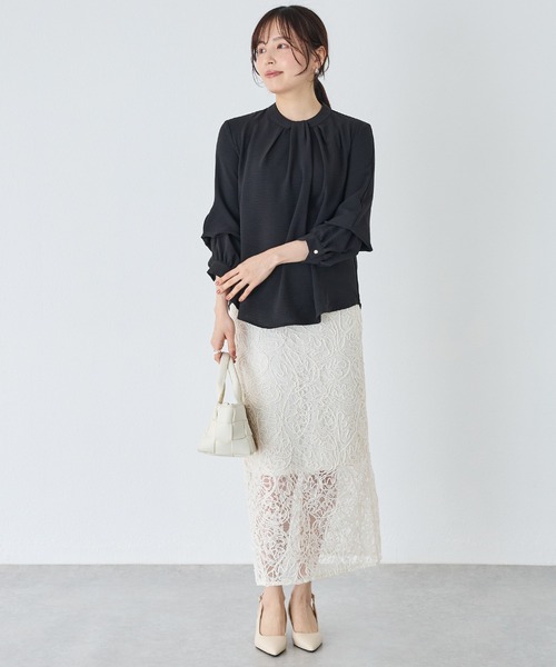 INCEDE(インシード)の「刺繍レースタイトスカート(スカート・レディース・オフホワイト/ブラック/サックスブルー・M/L/LL/3L/4L)」の8枚目の写真