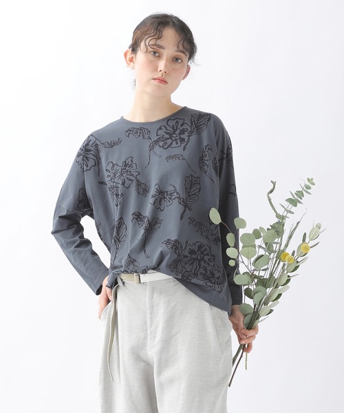 Plantation(プランテーション)の「(B)ドローイングフラワーT / カットソー / (O)(Tシャツ/カットソー・レディース・ネイビー/ホワイト・M size)」の2枚目の写真