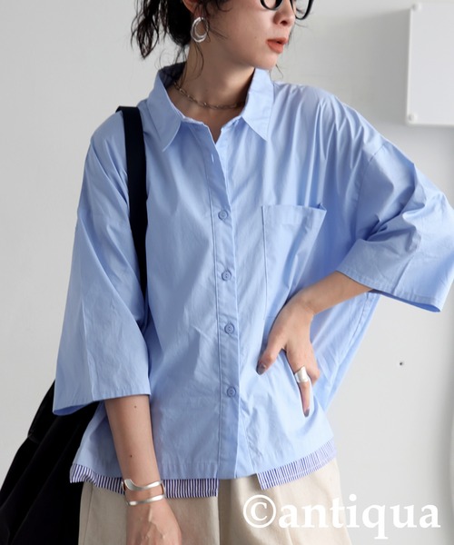 antiqua(アンティカ)の「レイヤード風配色シャツ(シャツ/ブラウス・レディース・ブルー/ネイビー・ONESIZE)」の8枚目の写真