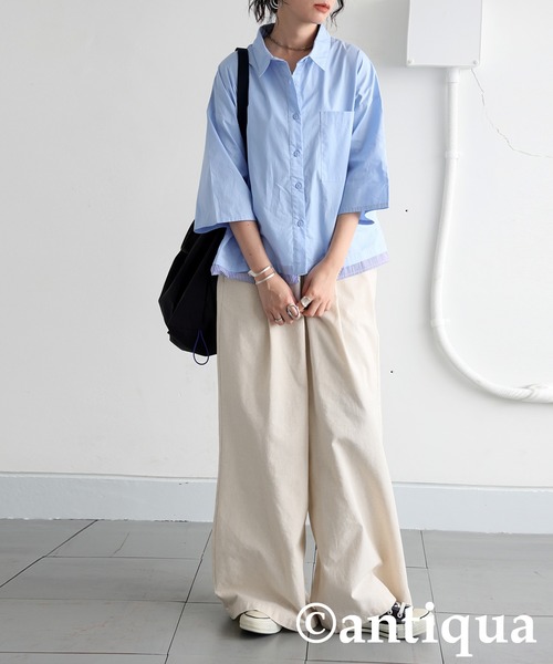 antiqua(アンティカ)の「レイヤード風配色シャツ(シャツ/ブラウス・レディース・ブルー/ネイビー・ONESIZE)」の9枚目の写真