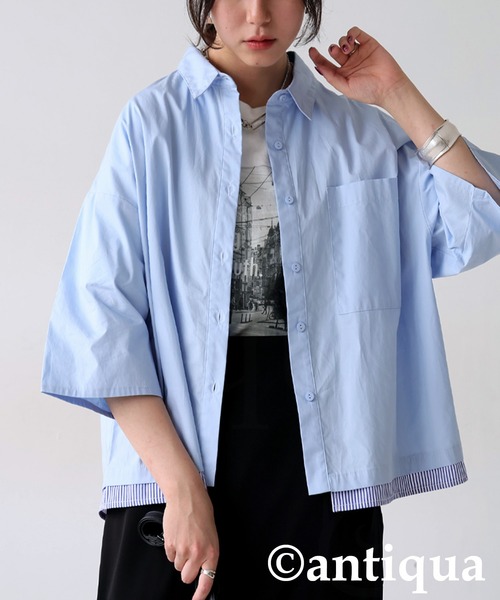 antiqua(アンティカ)の「レイヤード風配色シャツ(シャツ/ブラウス・レディース・ブルー/ネイビー・ONESIZE)」の12枚目の写真