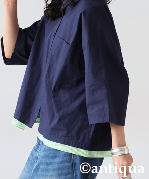antiqua(アンティカ)の「レイヤード風配色シャツ(シャツ/ブラウス・レディース・ブルー/ネイビー・ONESIZE)」の4枚目の写真