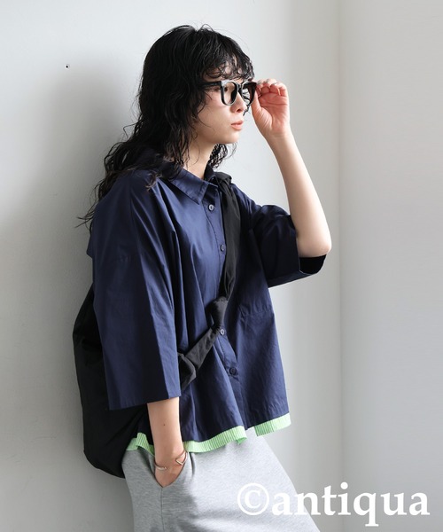 antiqua(アンティカ)の「レイヤード風配色シャツ(シャツ/ブラウス・レディース・ブルー/ネイビー・ONESIZE)」の6枚目の写真