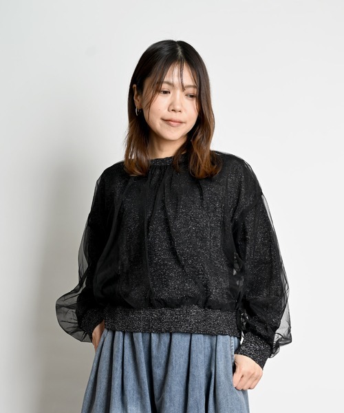 MARAI（マーライ）の「ラメニットチュール レイヤードプルオーバー（ニット/セーター・レディース・ベージュ/ミント/ブラック・FREE）」の4枚目の写真