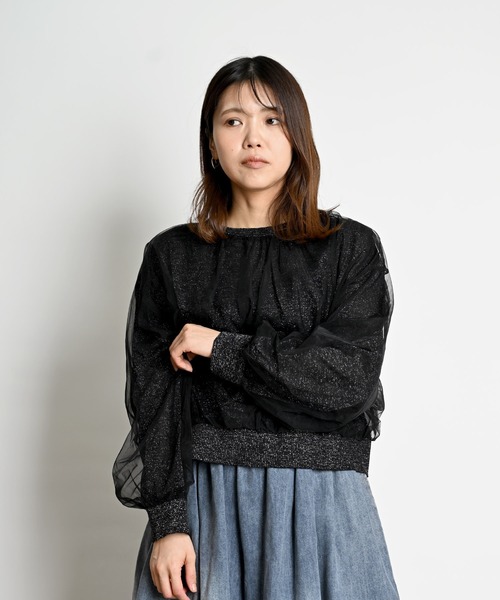 MARAI（マーライ）の「ラメニットチュール レイヤードプルオーバー（ニット/セーター・レディース・ベージュ/ミント/ブラック・FREE）」の5枚目の写真
