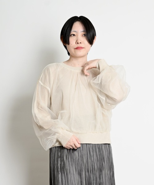 ニット セーター ラメニットチュール レイヤードプルオーバー レディース marai ニット セーター ラメニットチュール レイヤードプル