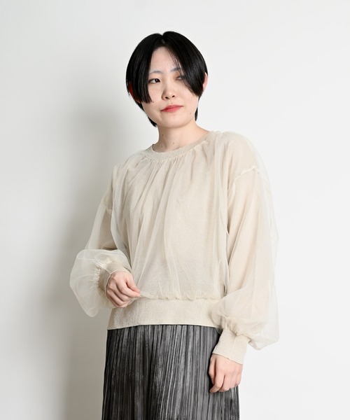 MARAI（マーライ）の「ラメニットチュール レイヤードプルオーバー（ニット/セーター・レディース・ベージュ/ミント/ブラック・FREE）」の12枚目の写真