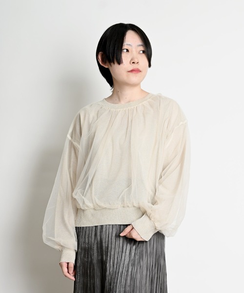 MARAI（マーライ）の「ラメニットチュール レイヤードプルオーバー（ニット/セーター・レディース・ベージュ/ミント/ブラック・FREE）」の13枚目の写真