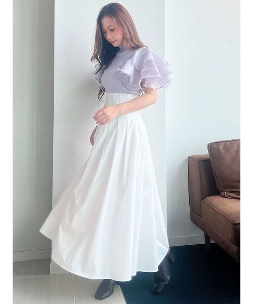 MERCURYDUO（マーキュリーデュオ）の「異素材ボリュームラッフルスリーブニット（ニット/セーター・レディース・ブラック/オフホワイト/ラベンダー/アイボリー・FREE）」の7枚目の写真