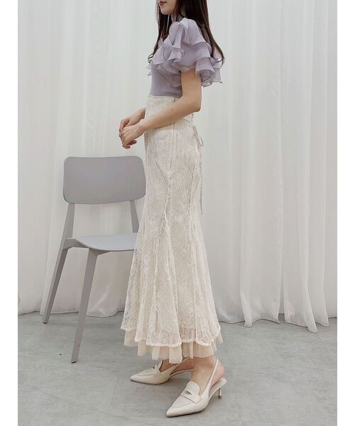 MERCURYDUO（マーキュリーデュオ）の「異素材ボリュームラッフルスリーブニット（ニット/セーター・レディース・ブラック/オフホワイト/ラベンダー/アイボリー・FREE）」の12枚目の写真