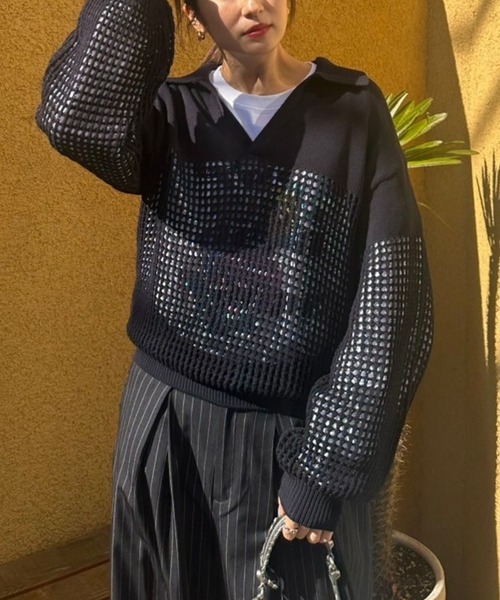 セール】Crochet polo knit（クロシェポロニット）（ニット