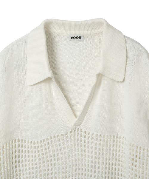 YOOU(ユー)の「クロシェポロニット/透かし編みデザイン × ルーズシルエット(ニット/セーター・レディース・ネイビー/ホワイト/オレンジ・FREE)」の8枚目の写真