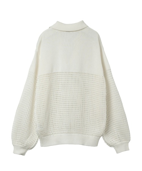 YOOU(ユー)の「クロシェポロニット/透かし編みデザイン × ルーズシルエット(ニット/セーター・レディース・ネイビー/ホワイト/オレンジ・FREE)」の9枚目の写真