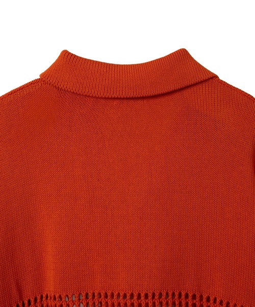 YOOU(ユー)の「クロシェポロニット/透かし編みデザイン × ルーズシルエット(ニット/セーター・レディース・ネイビー/ホワイト/オレンジ・FREE)」の13枚目の写真