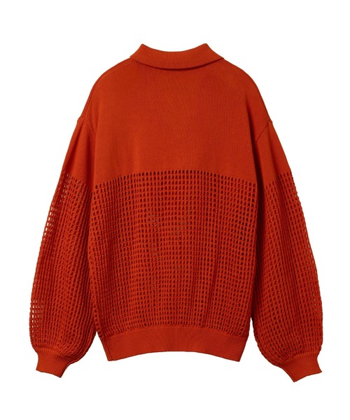 YOOU(ユー)の「クロシェポロニット/透かし編みデザイン × ルーズシルエット(ニット/セーター・レディース・ネイビー/ホワイト/オレンジ・FREE)」の15枚目の写真