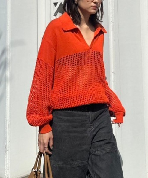 ニット セーター Crochet polo knit（クロシェポロニット） レディース セール】Crochet polo knit（クロシェポロニット）（ニット