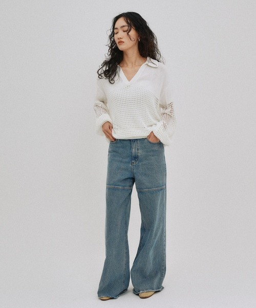 ニット セーター Crochet polo knit（クロシェポロニット） レディース セール】Crochet polo knit（クロシェポロニット）（ニット
