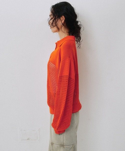 ニット セーター Crochet polo knit（クロシェポロニット） レディース セール】Crochet polo knit（クロシェポロニット）（ニット