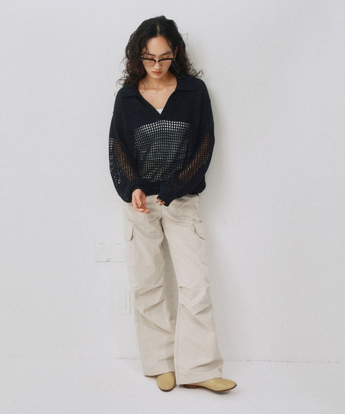 ニット セーター Crochet polo knit（クロシェポロニット） レディース セール】Crochet polo knit（クロシェポロニット）（ニット