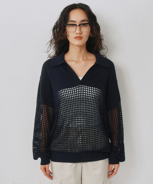 ニット セーター Crochet polo knit（クロシェポロニット） レディース セール】Crochet polo knit（クロシェポロニット）（ニット