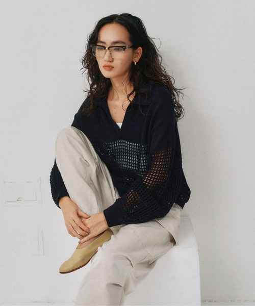ニット セーター Crochet polo knit（クロシェポロニット） レディース セール】Crochet polo knit（クロシェポロニット）（ニット