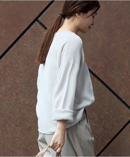 JOURNAL STANDARD（ジャーナルスタンダード）の「ペーパーヤーンカノコルーズプルオーバー（ニット/セーター・レディース・ブラック/ホワイト系その他/ライトグリーン/ベージュ・FREE）」の6枚目の写真