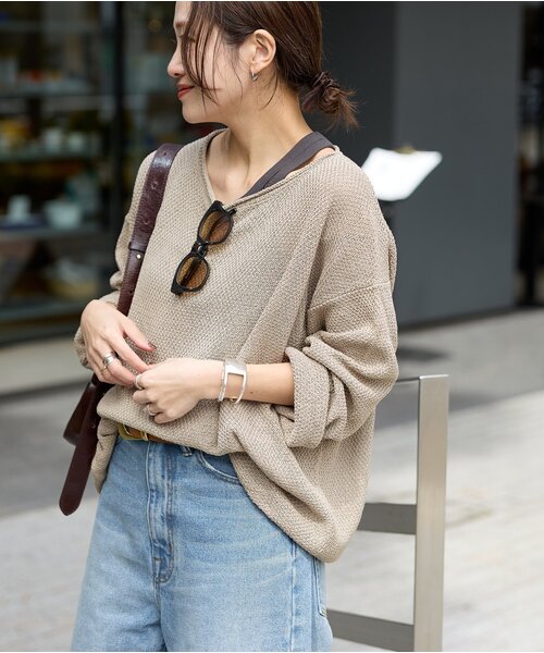 JOURNAL STANDARD（ジャーナルスタンダード）の「ペーパーヤーンカノコルーズプルオーバー（ニット/セーター・レディース・ブラック/ホワイト系その他/ライトグリーン/ベージュ・FREE）」の14枚目の写真