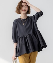 23区 L（ニジュウサンクオオキイサイズ）の「【GLOW8月号掲載/洗える】ランダムフリルジャージー ペプラム カットソー（Tシャツ/カットソー）」