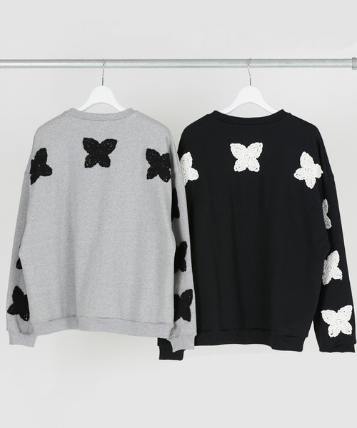 DISCOVERED(ディスカバード)の「DISCOVERED BUTTERFLY CROCHET SWEAT(スウェット・メンズ・グレー/ブラック・1/3)」の6枚目の写真