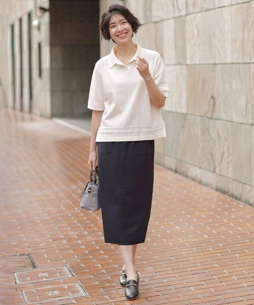 J.PRESS（ジェイプレス）の「【洗える】COTTON POLYESTER ニットポロ（ニット/セーター・レディース・ベージュ系/ネイビー系/ホワイト系・MEDIUM/LARGE）」の5枚目の写真