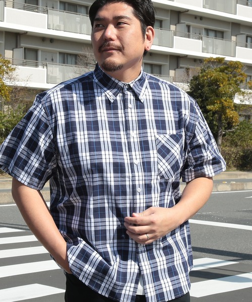 PIMLICO(ピムリコ)の「PIMLICO (ピムリコ) ブロードチェック ボタンダウン 半袖 シャツ(シャツ/ブラウス・メンズ・B/A/C/D/E/ブルー/オレンジ/レッド/グリーン・X1(3L~4L)/X2(4L~5L)/X3(6L~7L)/X4(8L~9L))」の6枚目の写真