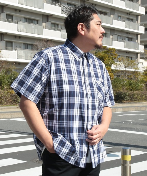 PIMLICO(ピムリコ)の「PIMLICO (ピムリコ) ブロードチェック ボタンダウン 半袖 シャツ(シャツ/ブラウス・メンズ・B/A/C/D/E/ブルー/オレンジ/レッド/グリーン・X1(3L~4L)/X2(4L~5L)/X3(6L~7L)/X4(8L~9L))」の10枚目の写真