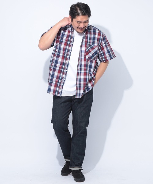 PIMLICO(ピムリコ)の「PIMLICO (ピムリコ) ブロードチェック ボタンダウン 半袖 シャツ(シャツ/ブラウス・メンズ・B/A/C/D/E/ブルー/オレンジ/レッド/グリーン・X1(3L~4L)/X2(4L~5L)/X3(6L~7L)/X4(8L~9L))」の18枚目の写真