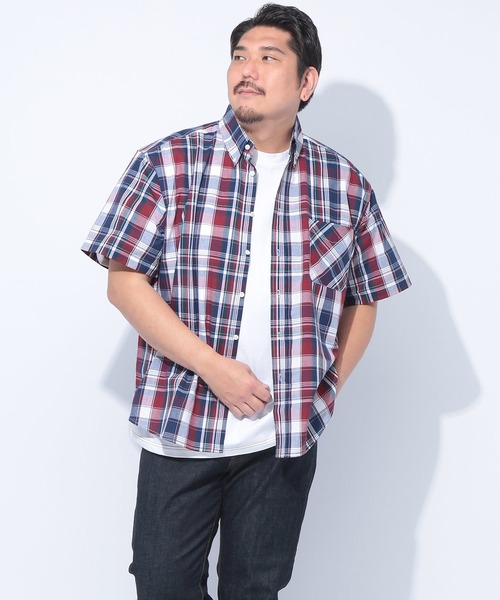PIMLICO(ピムリコ)の「PIMLICO (ピムリコ) ブロードチェック ボタンダウン 半袖 シャツ(シャツ/ブラウス・メンズ・B/A/C/D/E/ブルー/オレンジ/レッド/グリーン・X1(3L~4L)/X2(4L~5L)/X3(6L~7L)/X4(8L~9L))」の19枚目の写真
