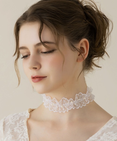 LA MUe（ラミュー）の「【LA MUE】パールレースチョーカー（チョーカー・レディース・ブラック/ホワイト・FREE）」の2枚目の写真